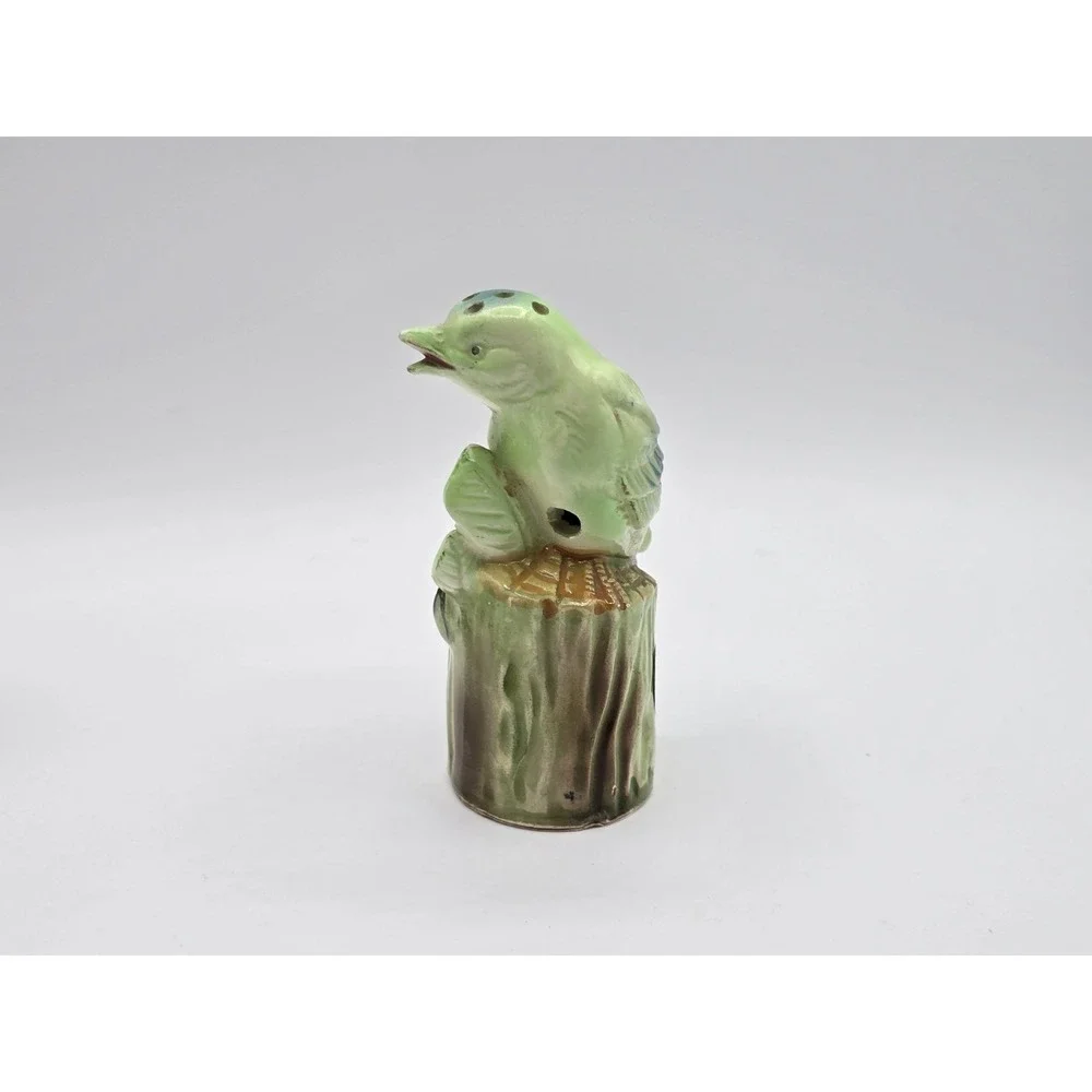 Vintage Bird on Stump Salt and‎ Pepper Shakers Green Chadwick Japan Single